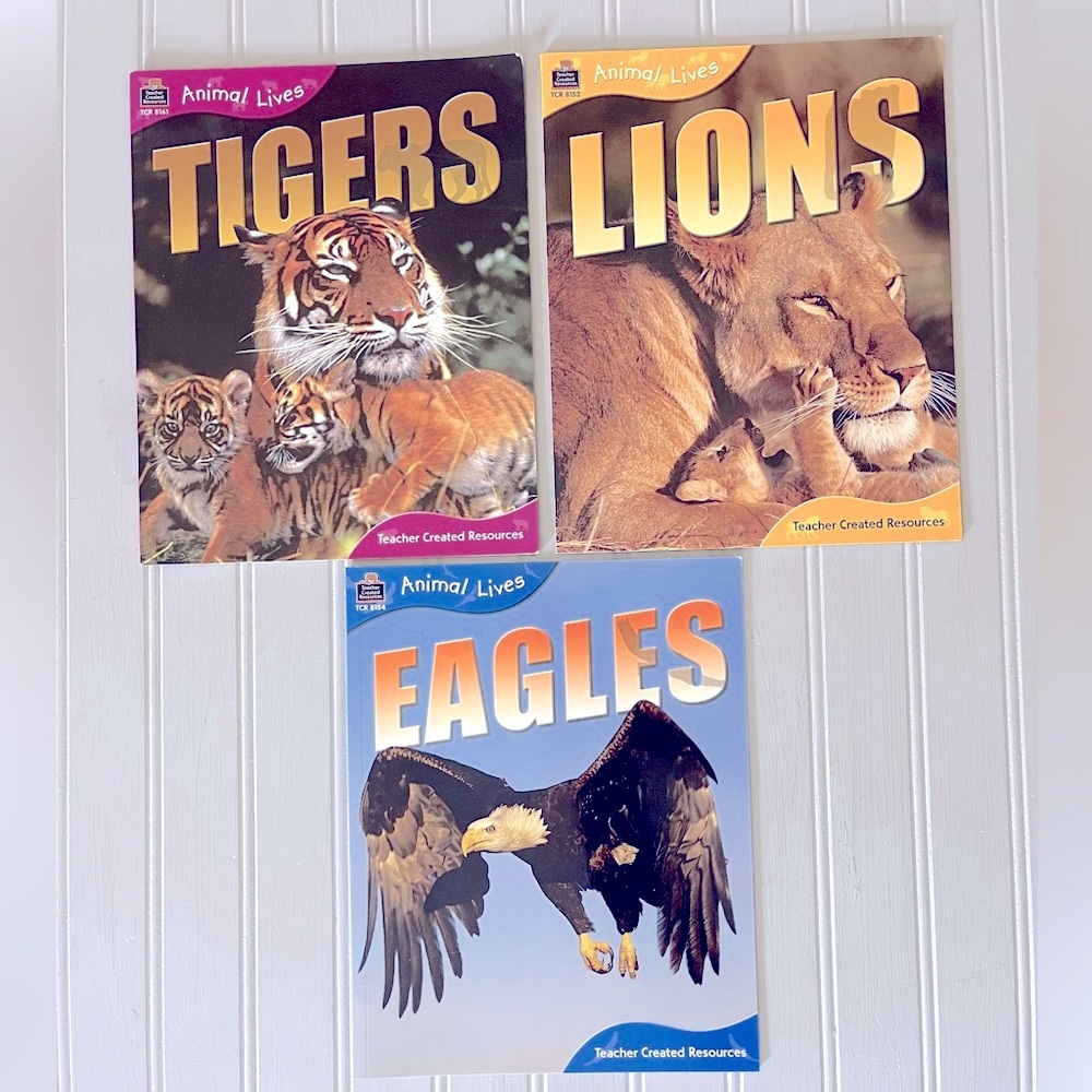Animal Lives Book Set: Tigers Lions Eagles Photographs Fun Learning Soft Cover‎